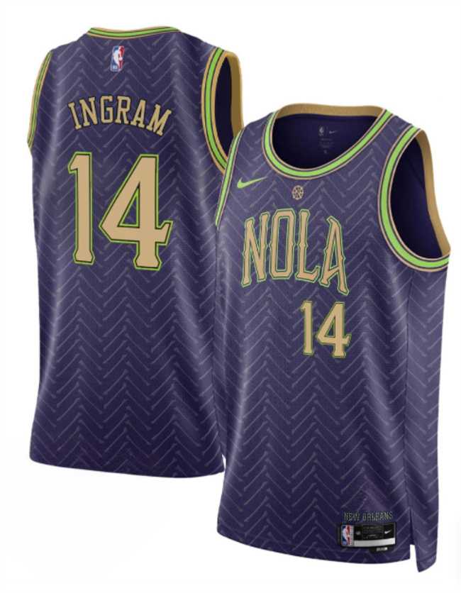 Mens New Orleans Pelicans #14 Brandon Ingram Purple 2024-25 City Ediiton Stitched Jersey Dzhi->new orleans pelicans->NBA Jersey